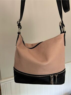 DIAS Greece Handcrafted Pink Black Pebbled Leather Slouchy Hobo Satchel Bag